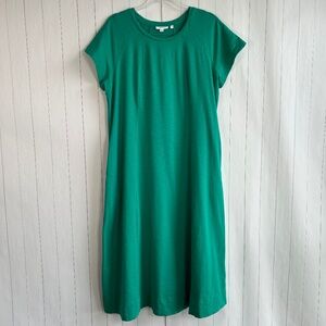 Chicos size 2 L maxi dress green short sleeve A-line cotton slub raglan sundress